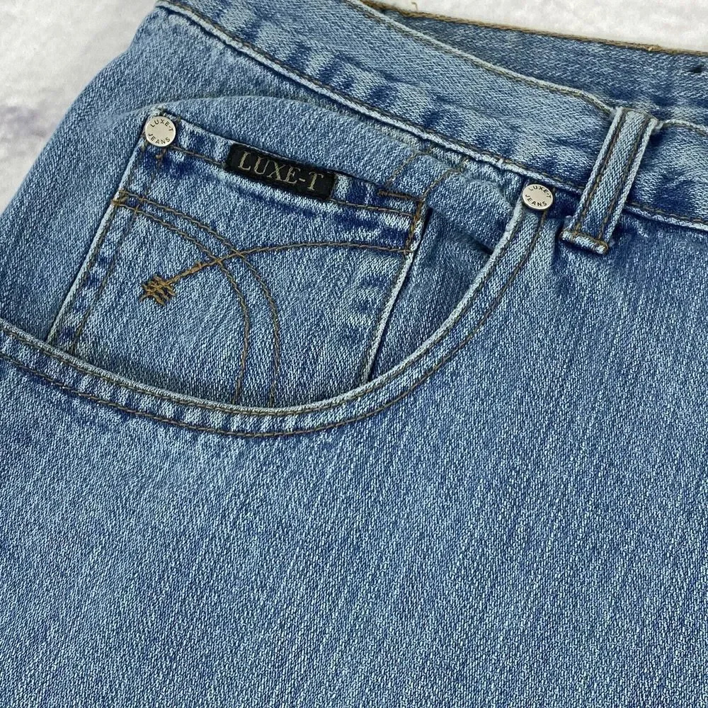 LUXE-T Luxury Basics Relaxed Fit Men's Blue Jeans‎ Size 42x33 Distressed Hem